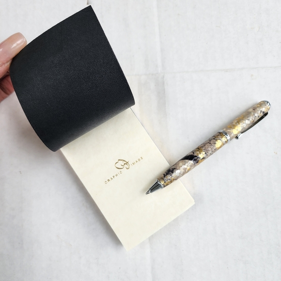 Graphic Image Refillable Gold Italian Leather Python Flip Pad Pen Set - Picture 7 of 12
